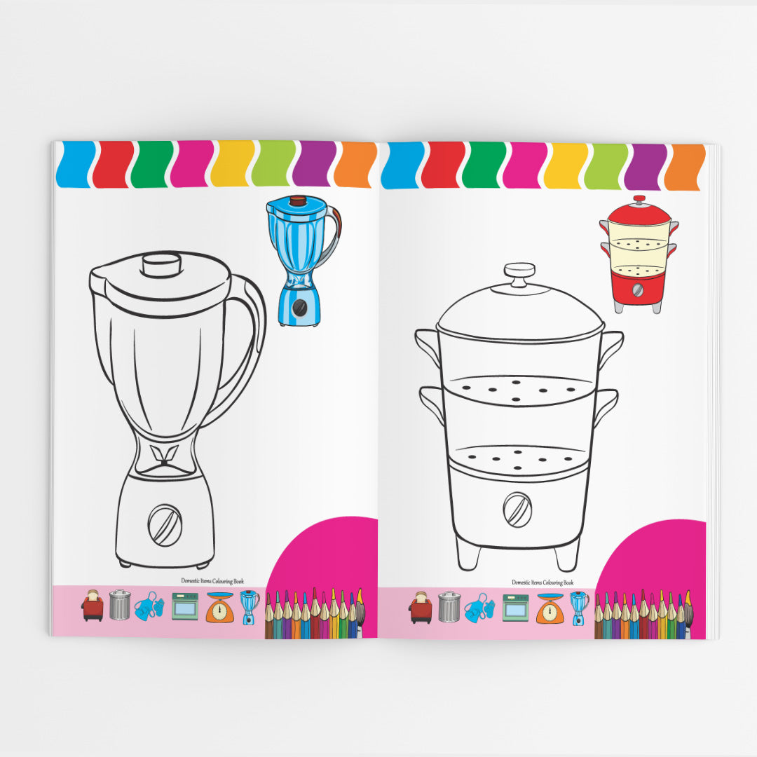 Domestic Items Colouring Book for Kids – 32 Pages | Fun Learning Activity