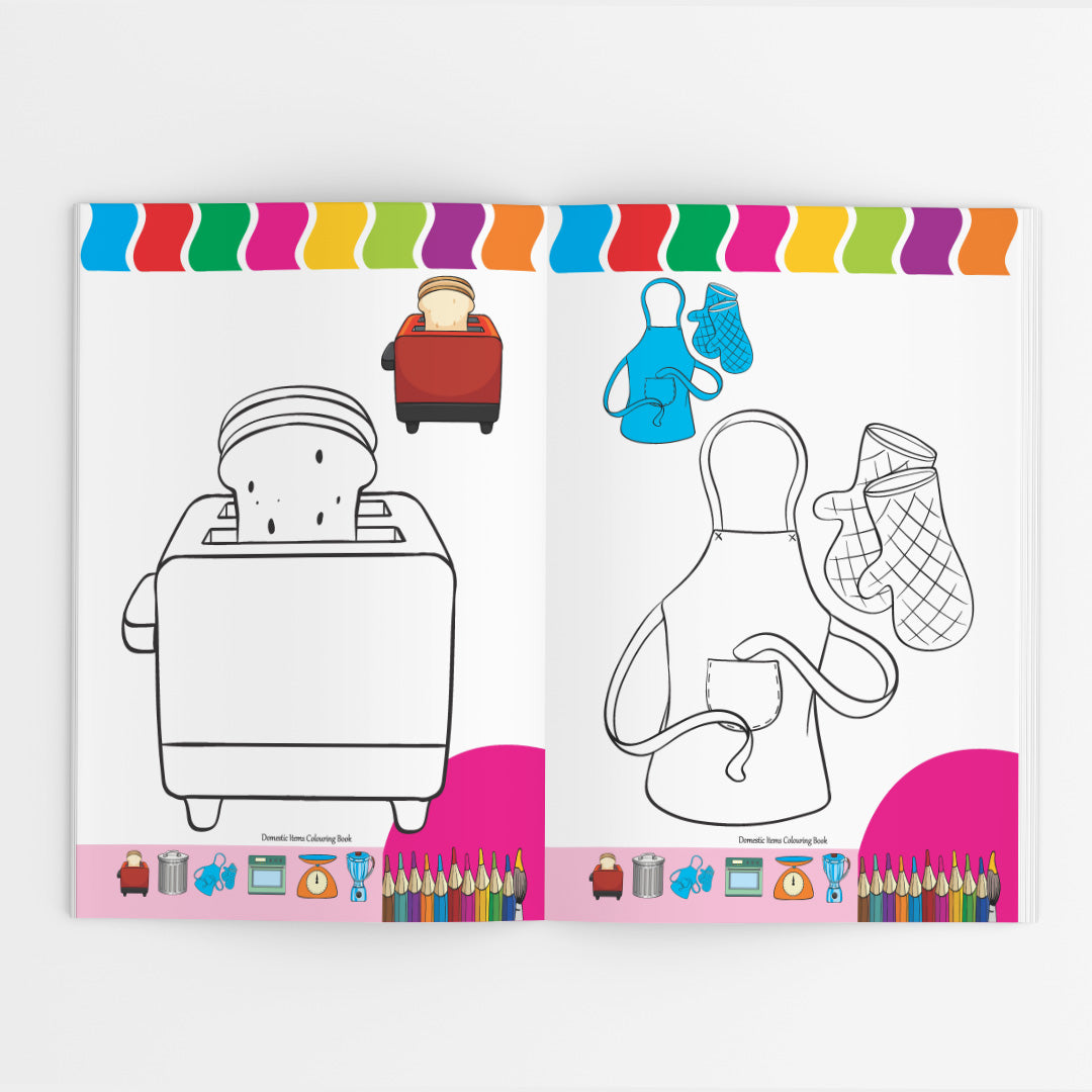 Domestic Items Colouring Book for Kids – 32 Pages | Fun Learning Activity