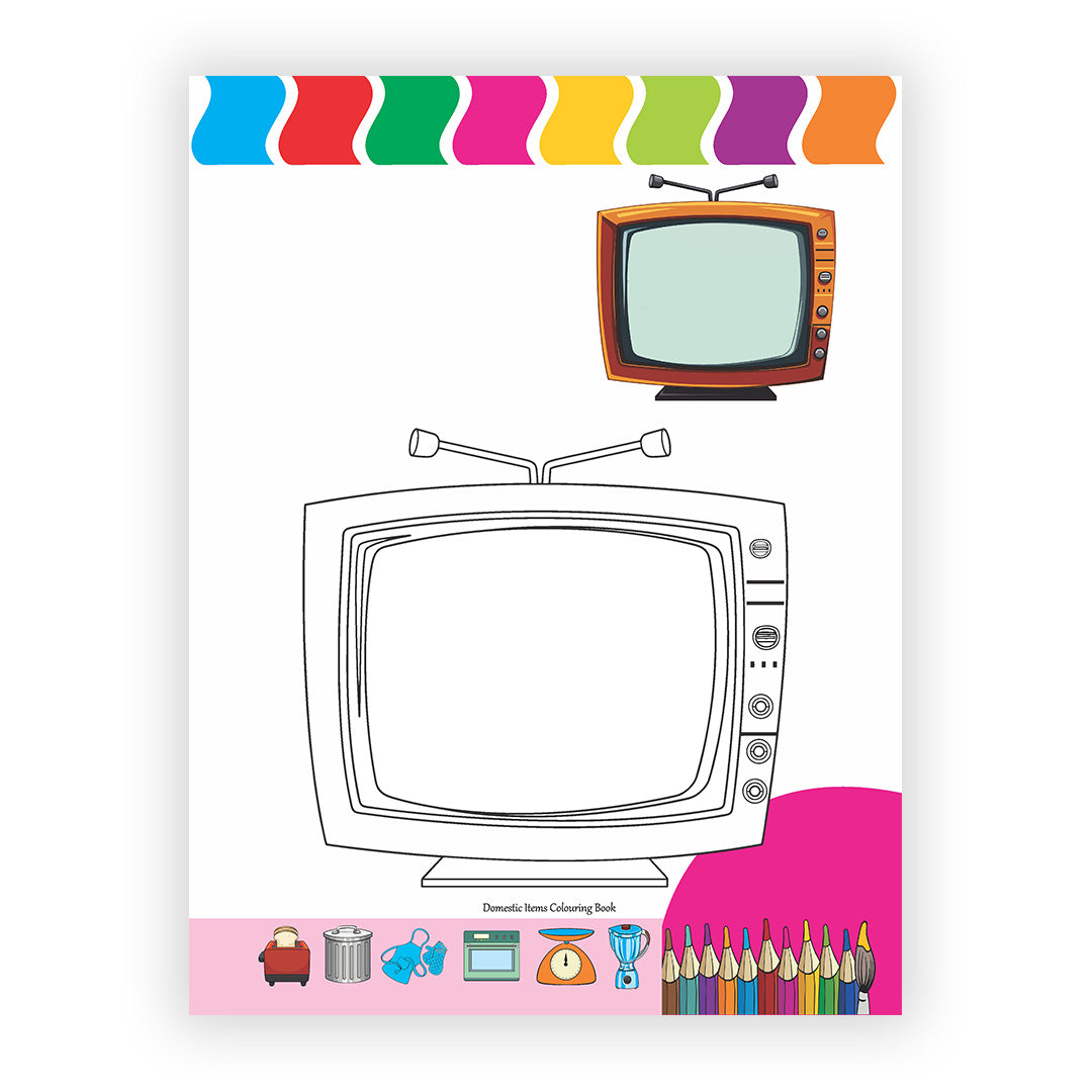 Domestic Items Colouring Book for Kids – 32 Pages | Fun Learning Activity